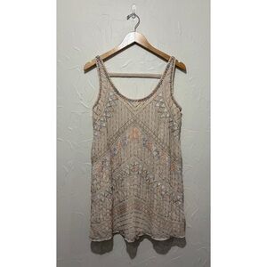 Free People beige fully beaded embellished mini swing dress (small)